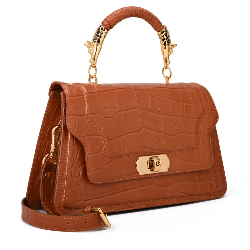 Carmen Steffens Top Handle Bag Brown Croco Leather